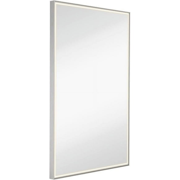 Hamilton Hills 24""x36"" Lighted LED Mirror | Contemporary Metal Silver Framed Brushed Glass