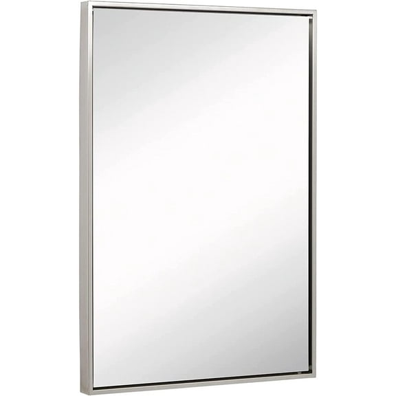 Hamilton Hills 24x36"" Brushed Silver Wall Mirror | Rectangular Metal Frame Vanity Glass