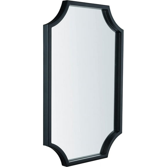 Hamilton Hills Black Metal Framed 16x24inch Scalloped Mirror | Decorative Wall Mirrors | Brass Bathroom Vanity Hanging | Horizontal & Vertical
