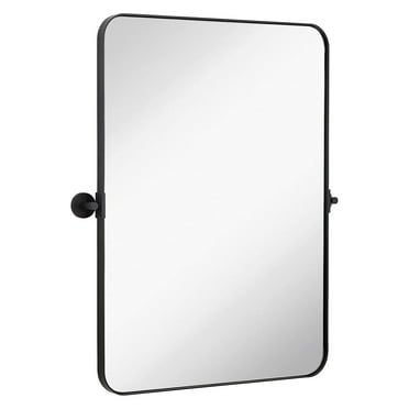 Hamilton Hills Black Metal Surrounded Round Pivot Mirror Silver Backed