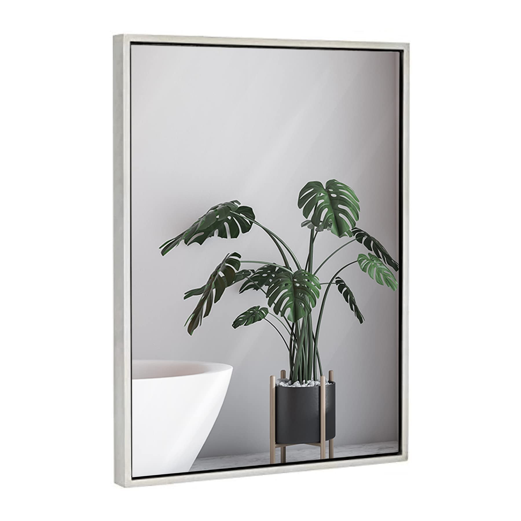 Hamilton Hills Clean Large Modern Antiqued Silver Frame Wall Mirror 24" X 36"
