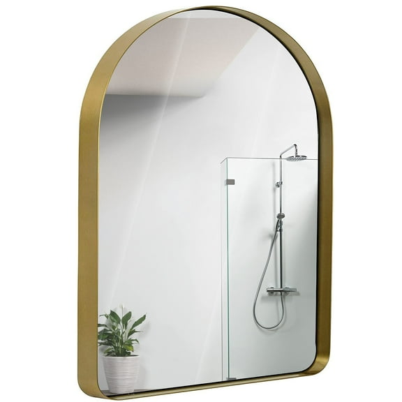 Hamilton Hills Contemporary Brushed Gold Metal Wall Mirror Glass Panel Gold