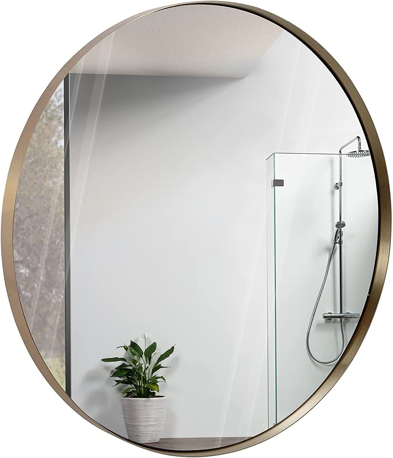 35" Round Gold Brushed Metal Framed Mirror