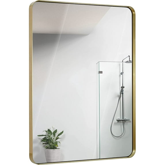 Hamilton Hills Contemporary Brushed Metal Wall Mirror Glass Panel Gold Framed