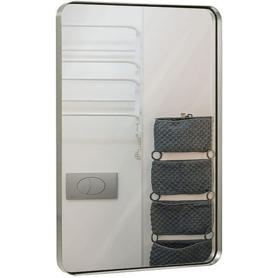 Hamilton Hills Contemporary Brushed Metal Wall Mirror Glass Panel Silver