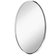 Hamilton Hills Contemporary Polished Metal Wall Mirror | Oval Polished Silver Framed Rounded Deep Set Design | Mirrored Hangs Horizontal or Vertical 24" x 36"