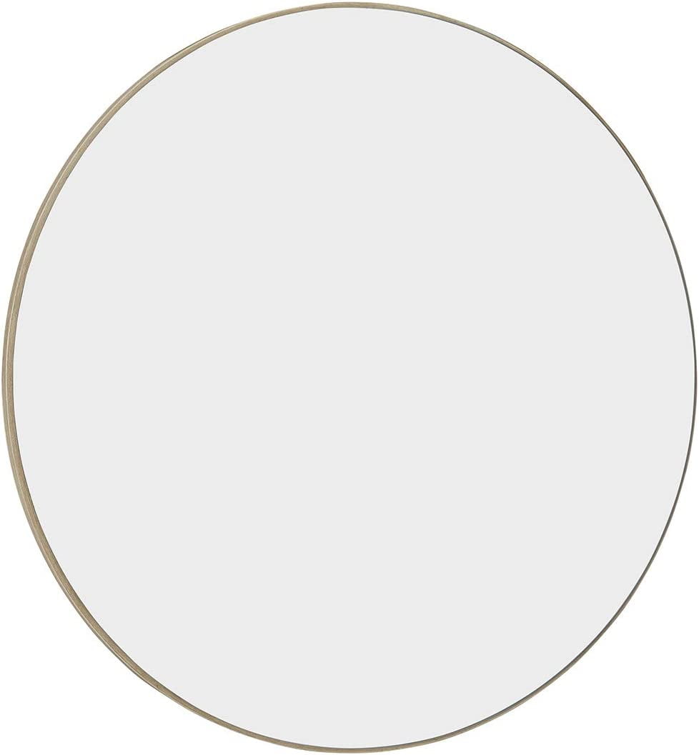 24" Round Natural Wood Edge Circular Wall Mirror