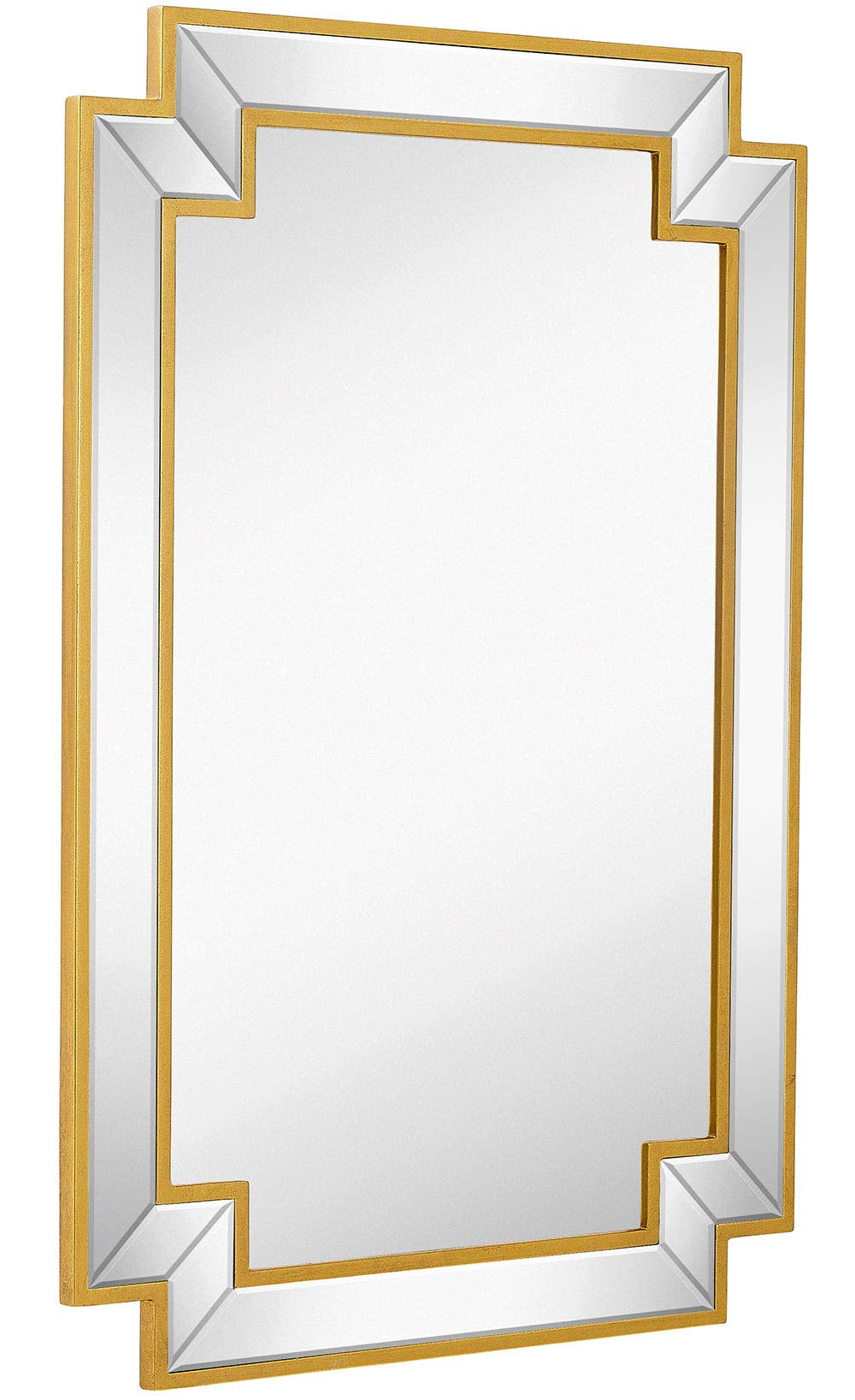 Gold Rectangular Beveled Wall Mirror with Decorative Frame
