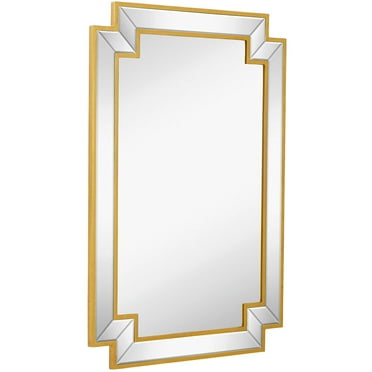 Hamilton Hills Gold Frame Rectangular Wall Mirror - 24x36 Large Decorative Beveled Mirrors for Bathroom, Vanity, Hallway or Entry - Modern & Luxe Home Art Decor - Wall-Mounted Rectangle Accent Mirror
