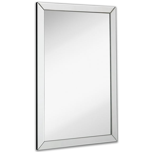 Hamilton Hills Large Flat Framed Wall Mirror with 2 Inch Edge Beveled Mirror Frame Premium Silver Backed Glass Panel Vanity or Bathroom Rectangle Hangs Horizontal or Vertical (24" x 36")