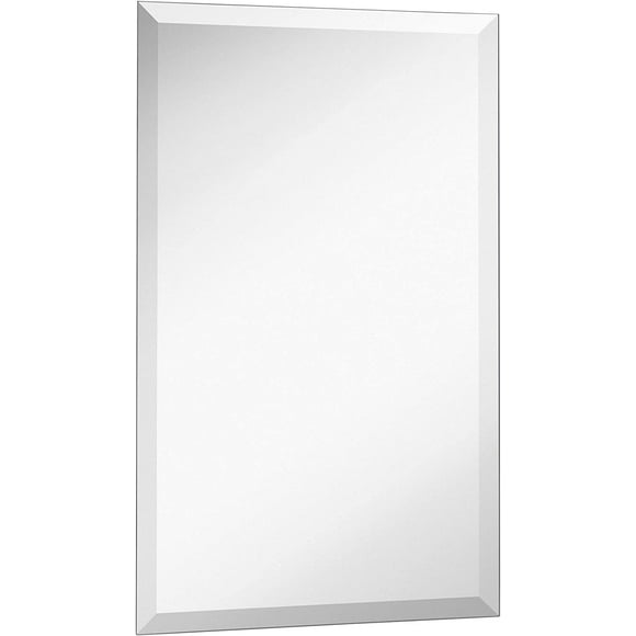 Hamilton Hills Large Frameless Mirror- 16x24 inch Premium Rectangle Beveled Mirror - Perfect for Wall Decor, Bathroom Vanity and Bedroom - Ultra Thin, Lightweight and Polished Bevel Edges - Silver
