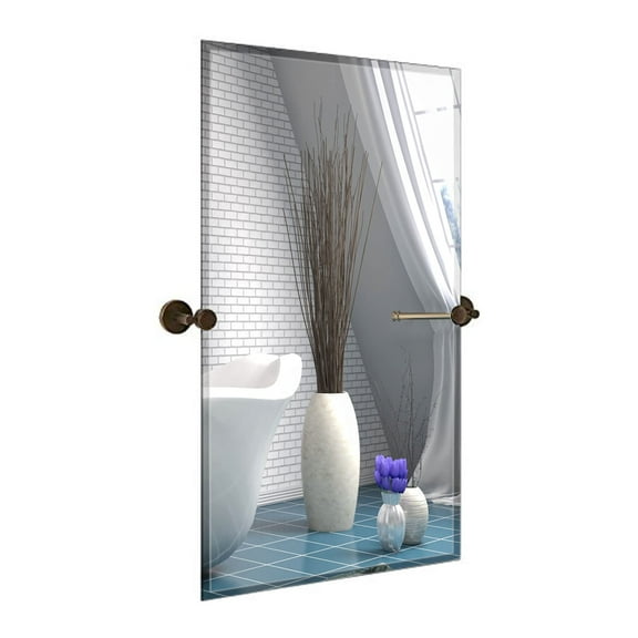 Hamilton Hills Large Pivot Rectangle Mirror with Oil Rubbed Bronze Wall Anchors | Silver Backed Adjustable Moving & Tilting Wall Mirror |&nbsp; 20" x 30" Inches