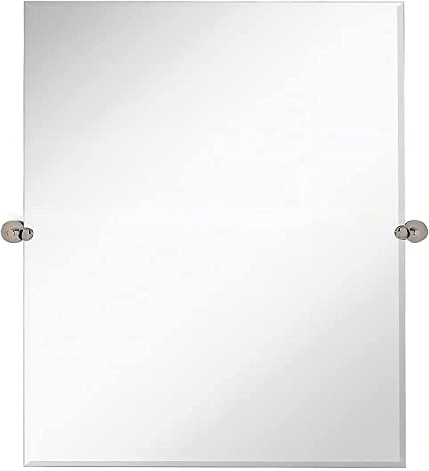 Large Frameless Rectangular Mirror with Brushed Chrome Wall Brackets