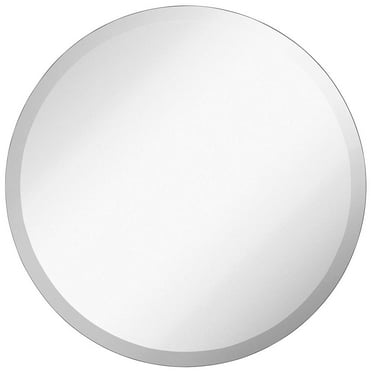 Hamilton Hills Large Simple Round 1 Inch Beveled Circle Wall Mirror Frameless 18 Inch Diameter Circular Mirror with a Rounded Mirrored Glass Panel Best for Vanity, Bedroom, or Bathroom (18" x 18"