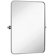 Hamilton Hills Polished Silver Metal Surrounded Round Pivot Mirror | Adjustable Moving & Tilting Wall Mirror Adjustable 22" x 30"