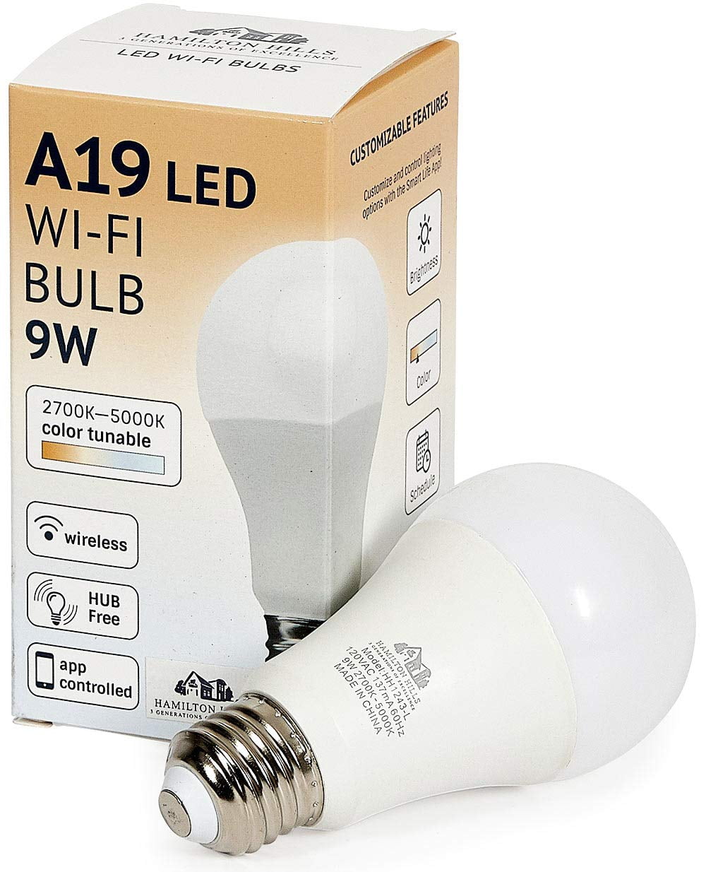Hamilton Hills 9W Dimmable Yellow LED Smart Bulb with WiFi