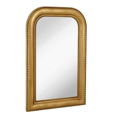 Hamilton Hills 36" x 24" Classic Gold Framed Polished Glass Top Round Corner Mirror - Thick Arched Top Rich Wall Mirror - Vanity for Bathroom Decor, Bedroom, Living Room - Hangs Horizontal or Vertica