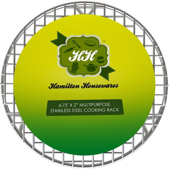 Hamilton Housewares Round Stainless Steel Cooking & Cooling Wire Rack - Great Insert for Air Fryers, Instant Pots, Pressure Cookers, Stock Pots & More - Great for Canning Jars(6.75" Diam, 2" Height)