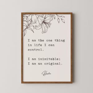 Hamilton I Am Inimitable Quote Poster, 12x18 UNFRAMED