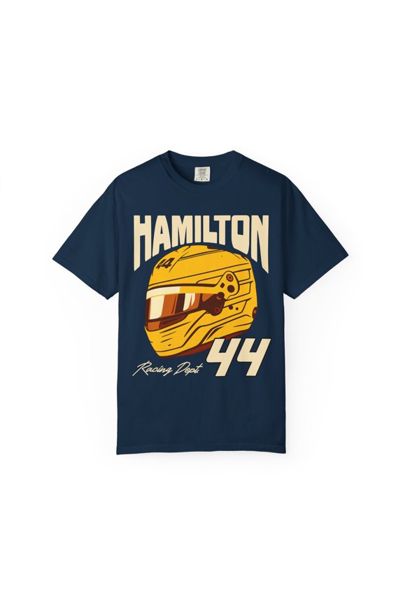 Hamilton Inspired T-Shirt | Comfort Colors Racing Graphic Tee (TrueNavy, S)