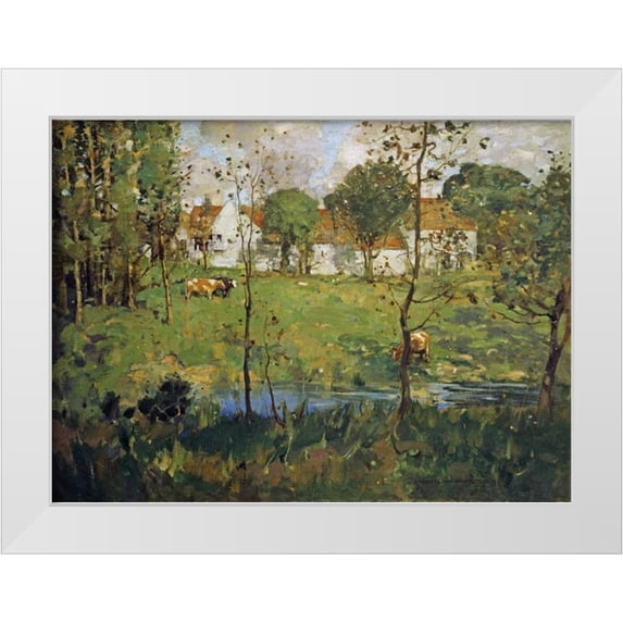 Hamilton, James Whitelaw 32x25 White Modern Wood Framed Museum Art Print Titled - A Scottish Farm