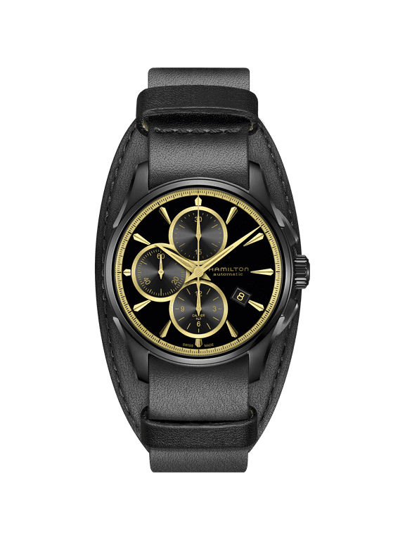 Jazzmaster Auto Chrono Black Dial Leather Strap Men's Watch H32506730
