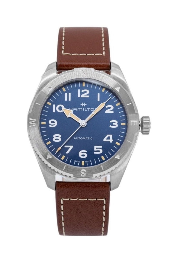 Khaki Field Expedition Leather Strap Blue Dial Automatic H70315540 100M Men's Watch