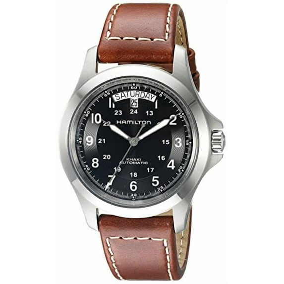 Hamilton Men's Brown Leather Band Steel Case S. Sapphire Automatic Black Dial Analog Watch H64455533