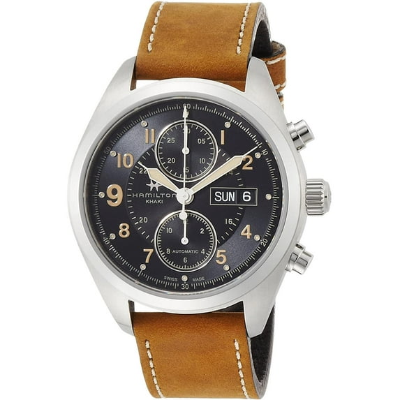Hamilton Men's H71616535 Khaki Field Black Dial 42mm Leather Watch