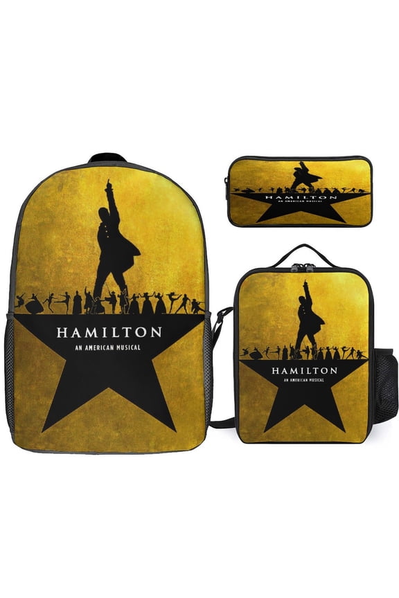 Hamilton The Musical 3 Piece Backpack Set with Lunch Bag Pencil Case, High Capacity Bookbag with Lunch Box Pen Box for Man Women Workplace Travel