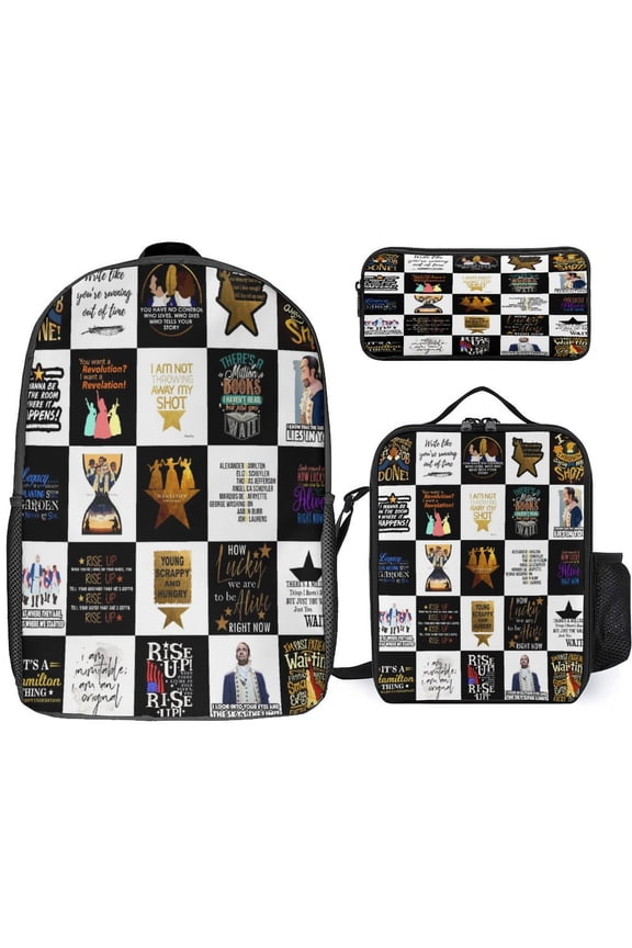 Hamilton The Musical 3 Piece Backpack Set with Lunch Bag Pencil Case, High Capacity Bookbag with Lunch Box Pen Box for Man Women Workplace Travel