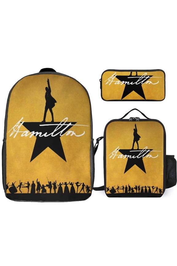 Hamilton The Musical 3 Piece Backpack Set with Lunch Bag Pencil Case, High Capacity Bookbag with Lunch Box Pen Box for Man Women Workplace Travel