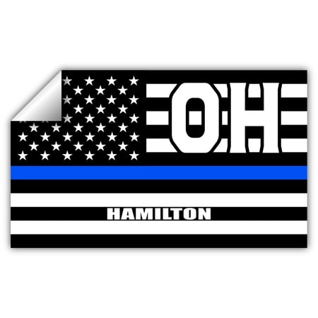 Hamilton OH Ohio Butler County Thin Blue Line Stealthy USA Flag - Honoring Law Enforcement Officers Flags - Blue Lives Matter Euro Decal Bumper Sticker 3M Vinyl 3" x 5"