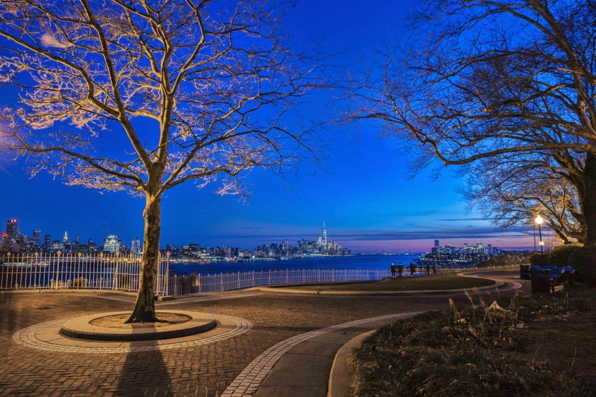 Hamilton Park at twilight with New York City skyline in background Weehawken New Jersey United States of America Canvas Art - F M Kearney Design Pics (19 x 12)