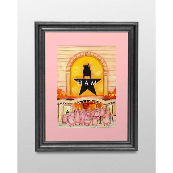 Hamilton Pigs On Broadway, Funny Broadway Art, Cute Piggies Illustration, Alexander Hamilton Homage Art, Matted Print With Choice Of Color Poster , Poster Print Only