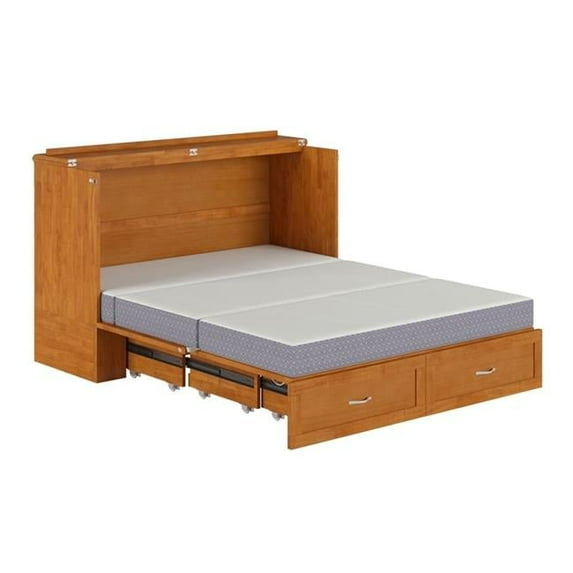 Hamilton Queen Murphy Bed Chest with Mattress, Storage & Built-in Charger, Light Toffee - Queen Size