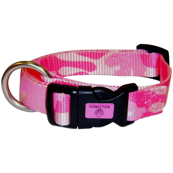 Hamilton Small Dog Collar Nylon with Brushed Hardware, 8" to 14", Pink Camouflage