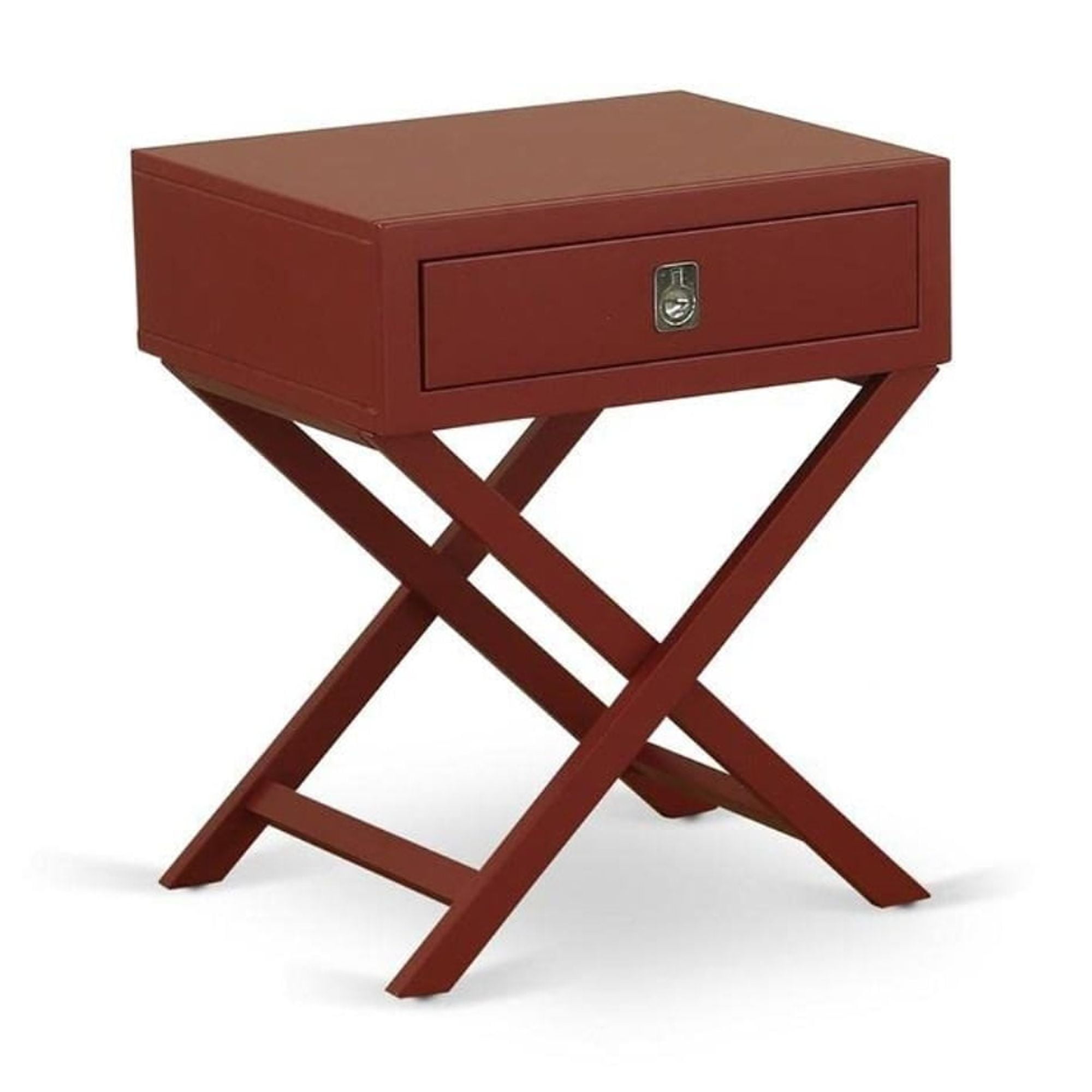 Burgundy Red Rubberwood Nightstand with Drawer