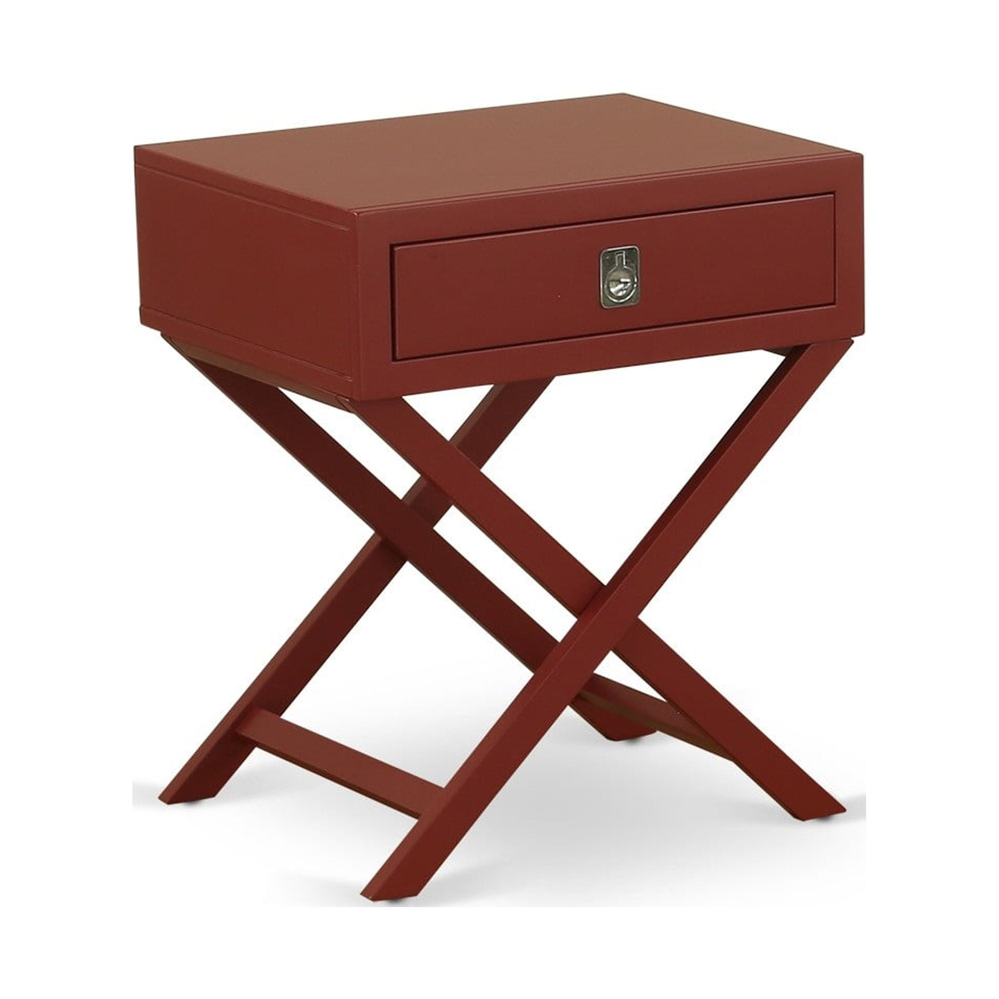 Burgundy Red Rubberwood Nightstand with Drawer