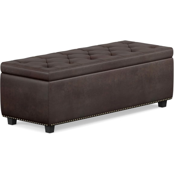 Hamilton Storage Ottoman - 48 inch Wide Upholstered Vegan Leather Rectangle Storage Ottoman Bench in Distressed Brown, Traditional Tufted Ottoman for Living Room with Lift-Up Lid