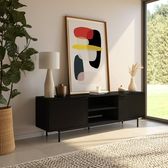 Nexera Hamilton Tv Stand with 2 Storage Cabinets Fits Tv's up to 70", Black