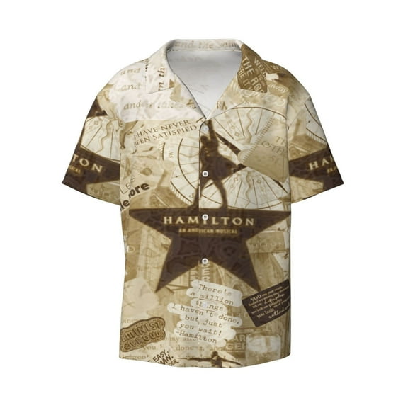 Hamilton The Musical Men's Hawaiian Shirt Cuban Guayabera Collar Short Sleeve Casual Button Down Shirts Tropical Holiday Beach Shirts Small