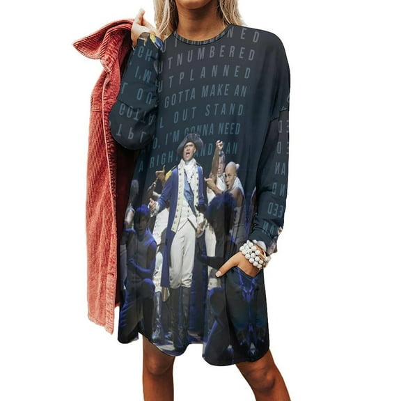 Hamilton The Musical Women's Long Sleeve Oversized Dressy T-Shirts Loose Casual Crewneck Tops Soft Blouse with Pockets 2XS