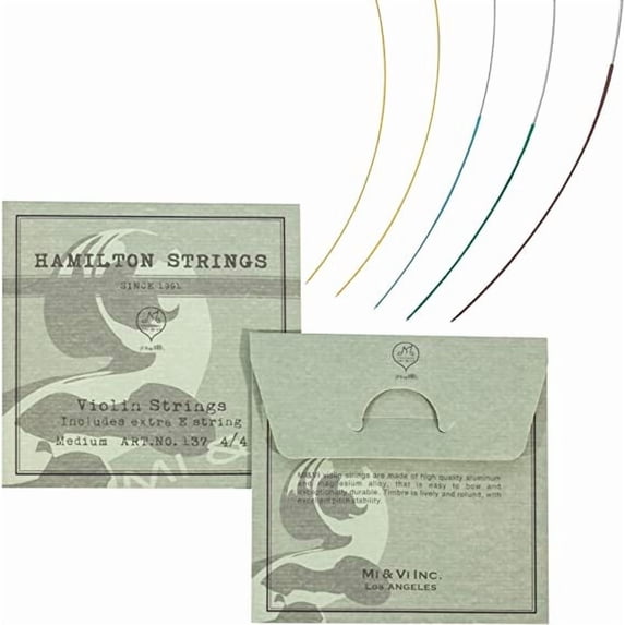 Hamilton Violin Strings Universal Full Set 4/4 Scale (G-D-A-E) with Extra E-String | Germany Steel | Ball-End | Medium Gauge Tension - By MIVI Music