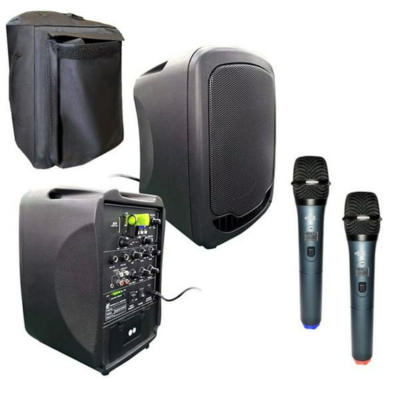 HamiltonBuhl High Quality Compact PA System - Bluetooth, USB, SD Card Ports, Wireless Handheld Microphones and Canvas Cover