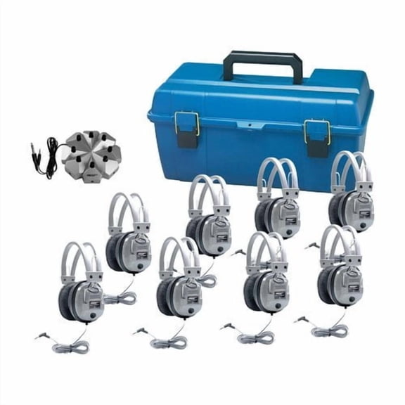 HamiltonBuhl Listening Center, 8 Station Jackbox with Volume, Deluxe Headphones with Carry Case