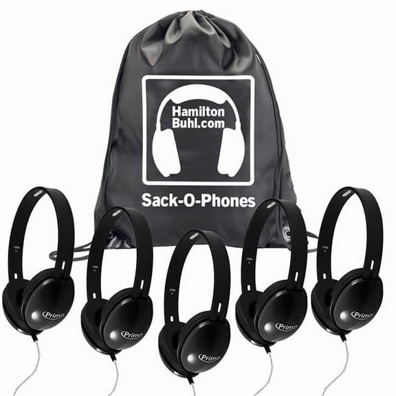 Hamilton Buhl Sack-O-Phones Over-Ear Headphones Black, SOP-PRM100B 5 Pack