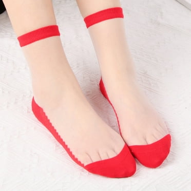 Hamky Ankle Socks,Cute Socks,Women's Socks Solid Color Basic Crystal Stockings Multi Color Selection Simple Glass Stockings,Crew Socks,Running Socks Red