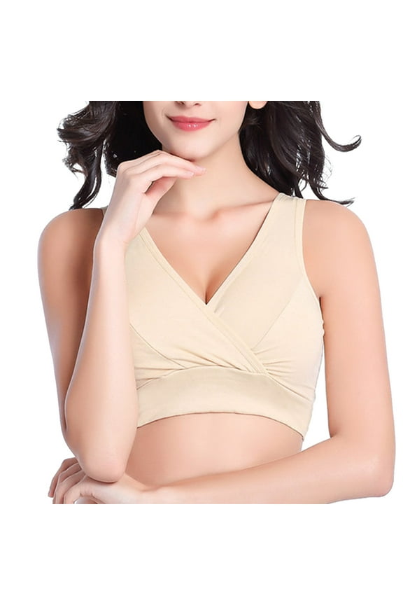 Bras for Women,Bralettes for Women,Womens Nursing Maternity Bra Front Wraps Breathable Wire Sleep Nursing Bra Breastfeeding Tank Maternity Bras,Wireless Bras,Full Coverage Bra Beige L