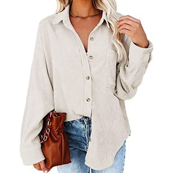 Hamky Button Down Shirts Long Sleeve Shirts for Women Overcoat Thickened Classic Single Breasted Batwing Long Sleeve Solid Color Winter Lapel Coat Shirts Outwear Womens Shirts Flannel Shirt White S